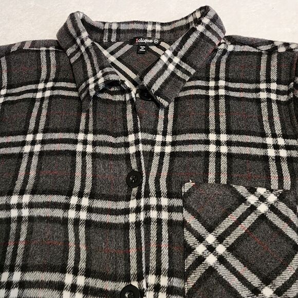 1 Clique Womens Gray and Black Plaid Flannel Shacket Size 3X - Picture 7 of 11